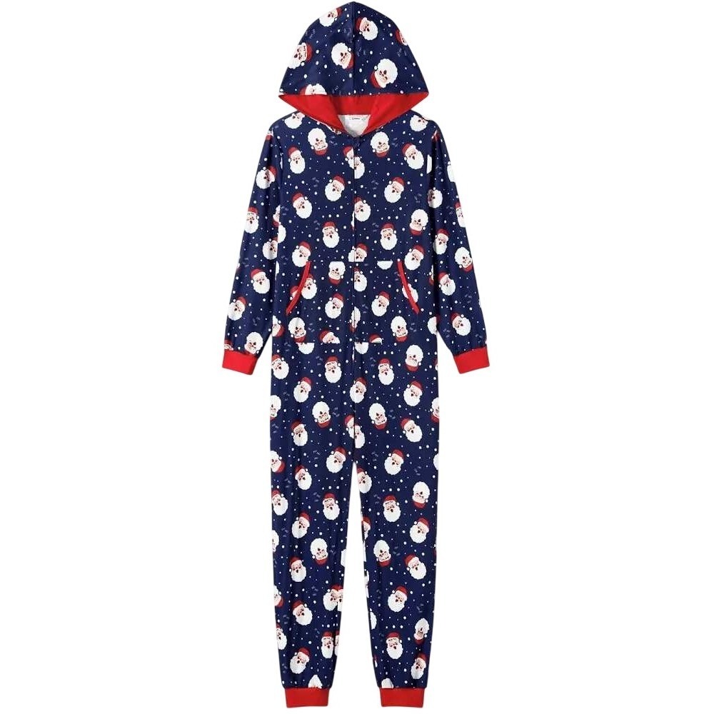 PatPat Mens Christmas Santa Claus Hooded Union Suit Pajamas Navy Blue‎ Mens XL